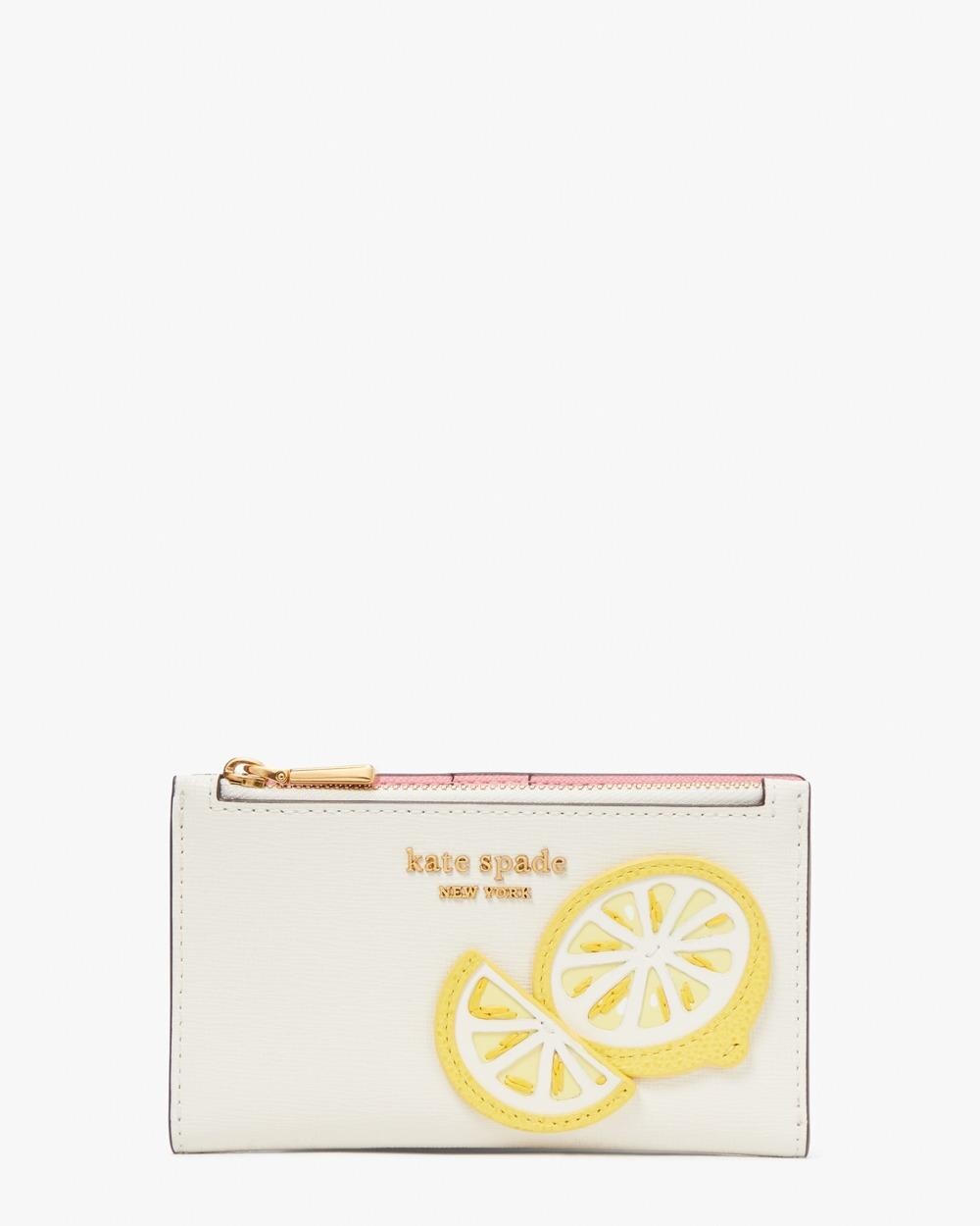 LEMON NOVELTY LEMON APPLIQUED SAFFIANO LEATHER SMALL SLIM BIFOLD WALLET $1,500